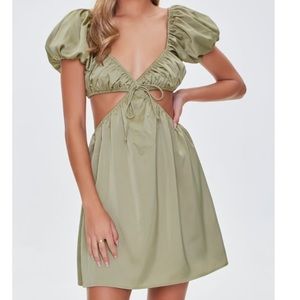Satin Puff Sleeve Cut Out Mini Dress